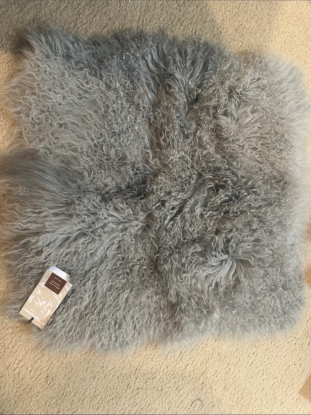 West Elm Plush Gray Mongolian Lamb Fur Euro Pillow Cover